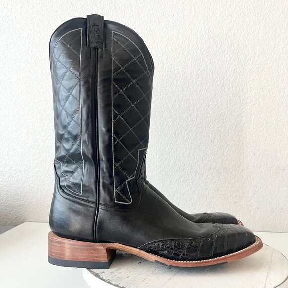NEW Rod Patrick Mens Cowboy Boots 12.5A Black Caiman Western Square Toe Wing Tip - Picture 2 of 12